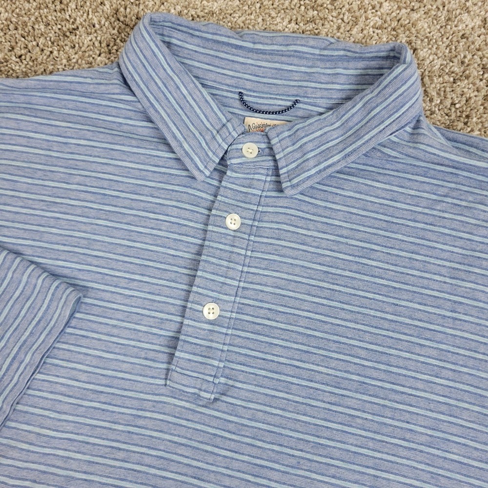 Faherty Mens XL Blue Striped Performance Stretch Button Down Polo Short Sleeve